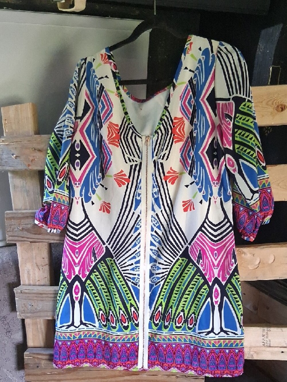 Women’s Multicolor Printed Tunic Top - Bright Geometric Pattern - Picture 2 of 3